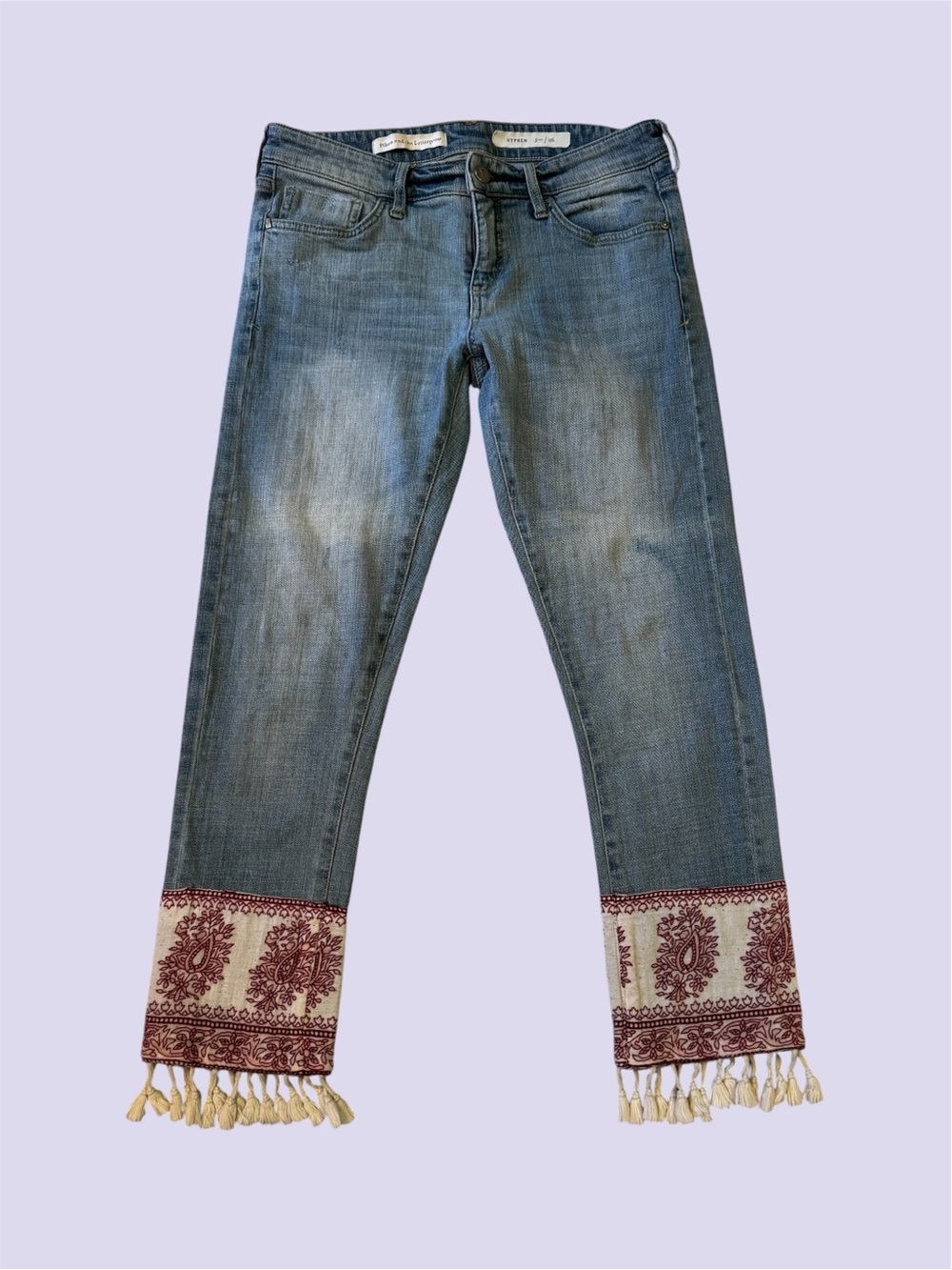 Anthropologie Pilcro & the Letterpress Hyphen Tassel Hem Jeans Size 26 Boho